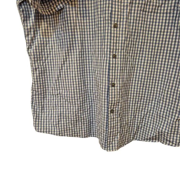 Eddie Bauer Men's Dusty Blue & White Mini Gingham Check Button Down Short Sleeve - Picture 3 of 11